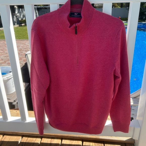 NWOT Vineyard Vines Men's Size M Quarter Zip-Up Sweater in Deep Pink - Picture 1 of 13